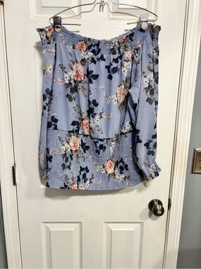 City Chic Powder Blue Floral Off-Shoulder Top
